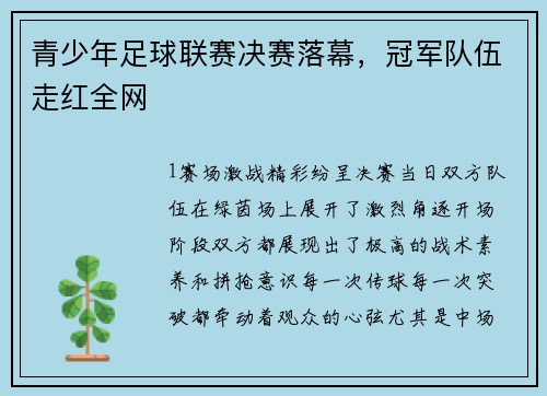 青少年足球联赛决赛落幕，冠军队伍走红全网
