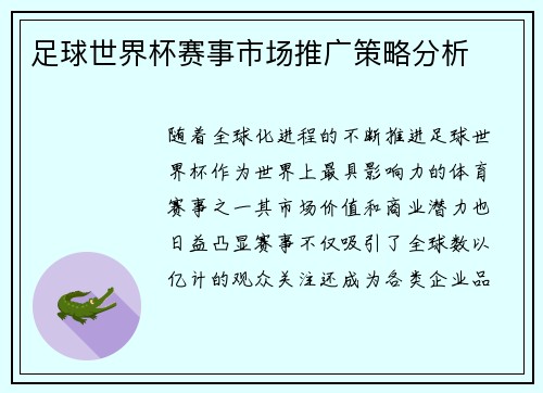 足球世界杯赛事市场推广策略分析
