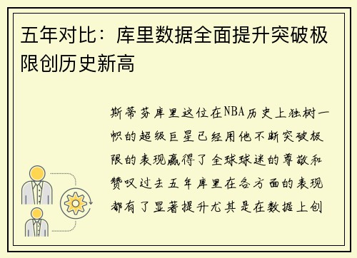 五年对比:库里数据全面提升突破极限创历史新高 五年对比:库里数据全面提升突破极限创历史新高